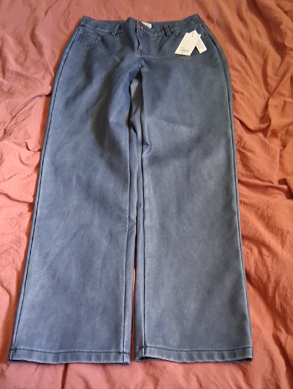 Wide Leg Women's Jeans in Denim Blue Fauxed Leather